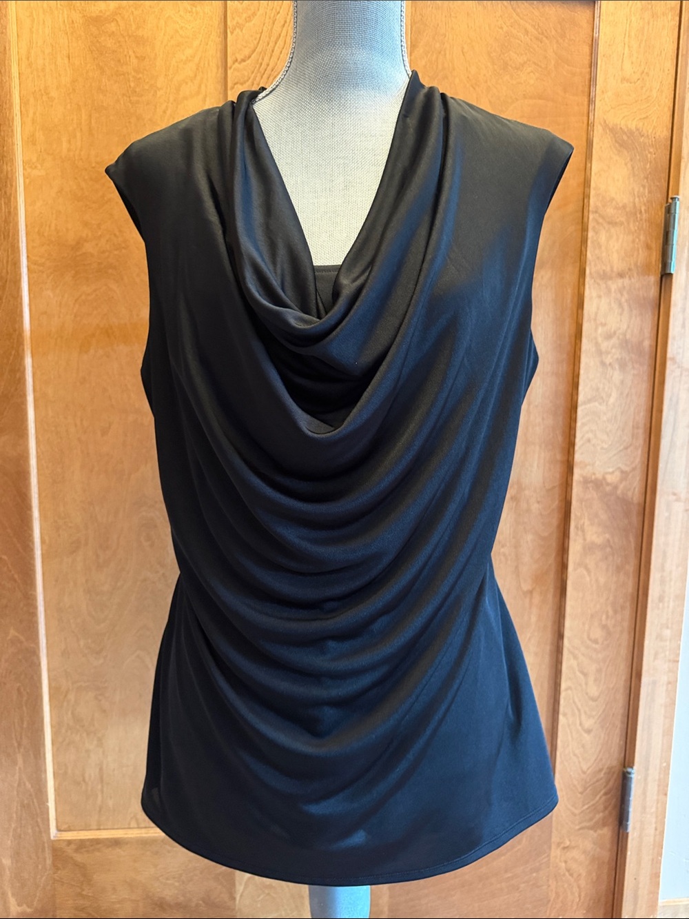 White House Black Market Black Draped Cowl Neck Sleeveless Top sz L